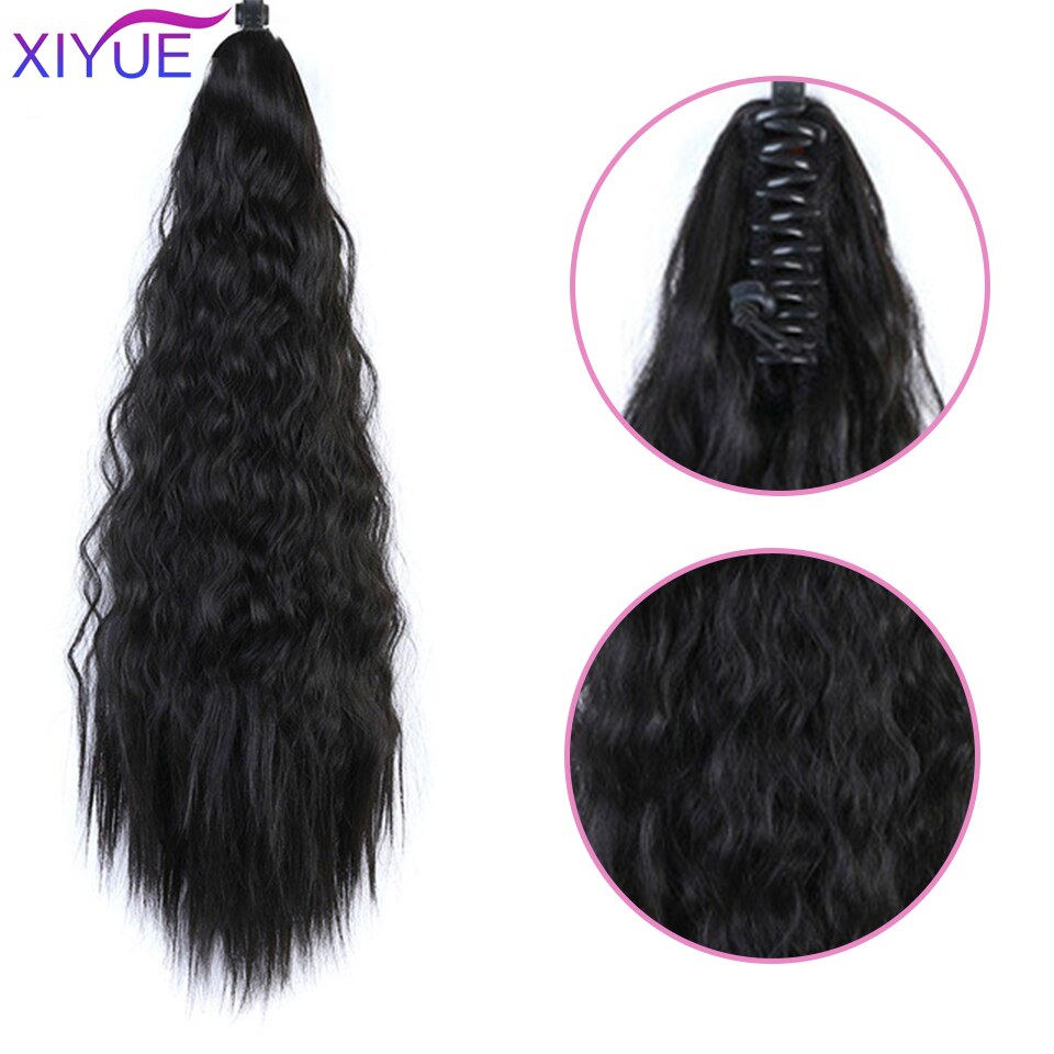 XIYUE Short Wavy Hair Ponytail Extensions Synthetic Claw Ponytails Light Brown/Dark Brown/Black Color Women's Hairpieces
