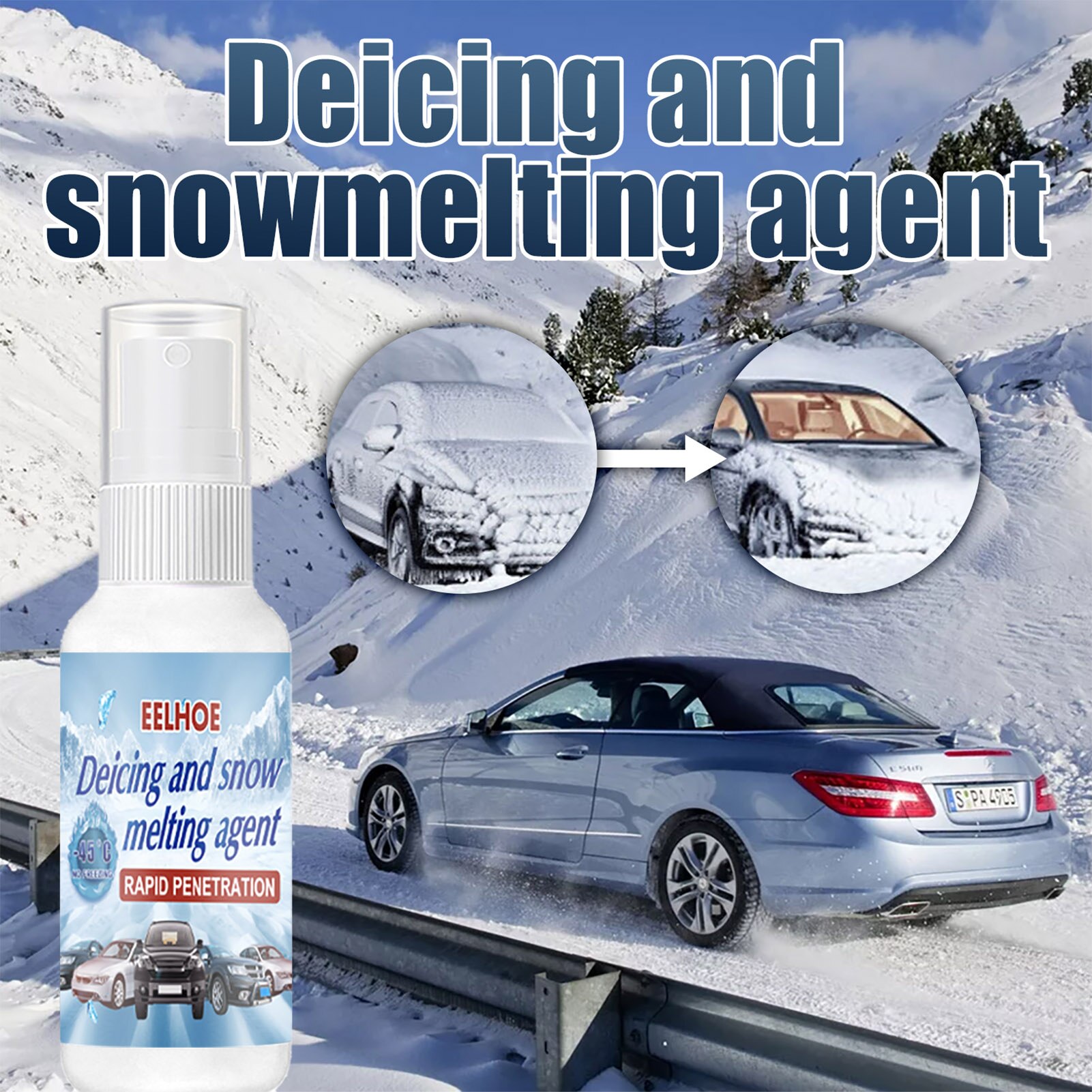 Parabrisas para automóvil, agente de fusión de nieve de Fusión Rápida, antihielo, Spray de eliminación de nieve eficaz, anticongelante, para invierno