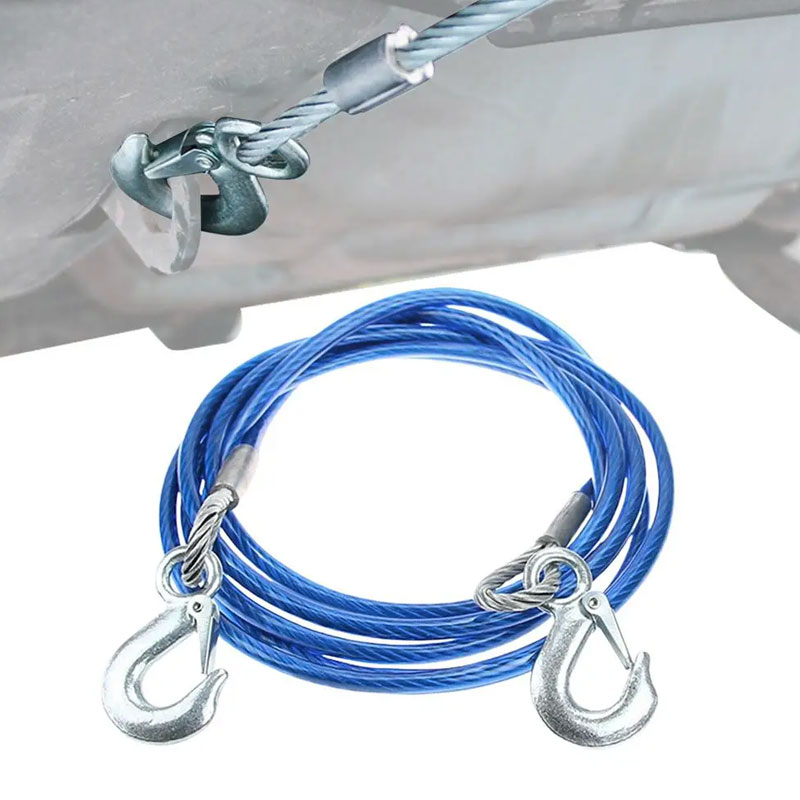 Car Tow Rope 3-7 Tons Steel Wire Tow Ropd Traction Roping Trailer Pulls Rope With Hooks Car Emergency Tools