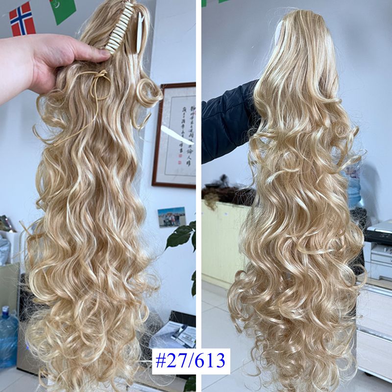 Luxury for Braiding 76cm 210g Long Wavy High Temperature Fiber Synthetic Hair Pieces Claw Clip Ponytail Extensions for Women: P12/613