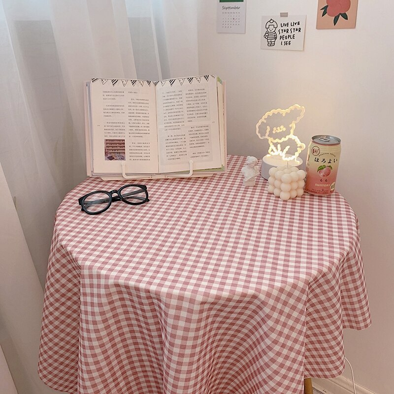 Mantel de mesa de estilo coreano a cuadros para decoración del hogar, tela rectangular a prueba de polvo, a cuadros, Simple: Pink tablecloth / L  150x150cm