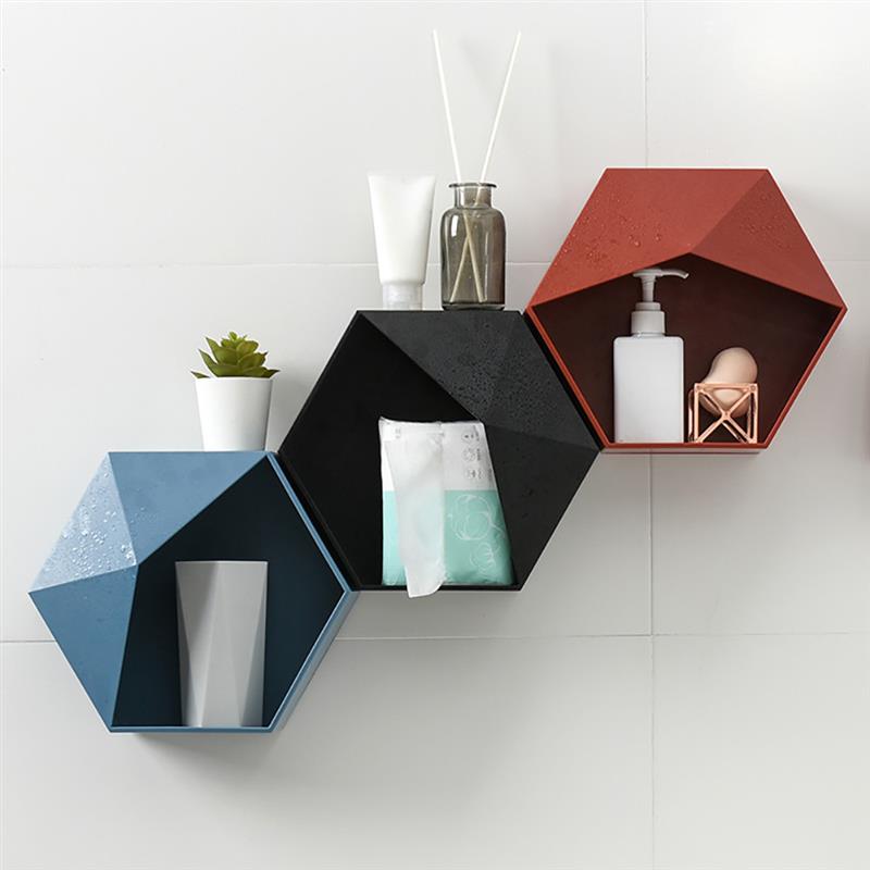 Hexagon vägghylla nordisk geometrisk vägg dekorativa hyllor slagfria förvaringsställ för vardagsrum sovrum badrum heminredning
