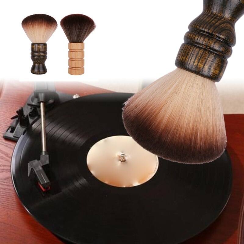 Cepillo de limpieza antiestático con mango de madera para tocadiscos LP, utensilio de limpieza con forma de ardilla suave, para discos de vinilo, material Pla
