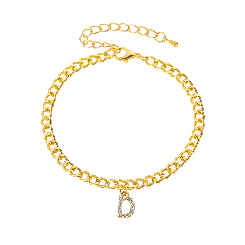 Goud Kleur Chain Eerste Enkelbandje Vrouwen Crystal Brief Enkelband Tennis Voet Sieraden: D