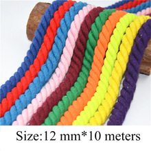 100% algodón, 10 metros, 3 partes, cordones de algodón retorcidos, 12mm, cuerda de decoración artesanal DIY, cordón de algodón para bolsa, cinturón con cordón, 20 colores