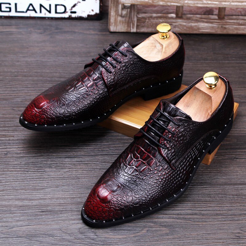 Nouveaux hommes Crocodile robe en cuir chaussures à lacets chaussures de fête de mariage bureau Oxfords appartements grande taille hommes