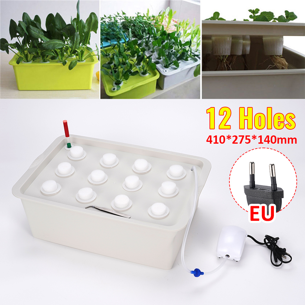 Sistema de macetas hidropónicas para jardín, Kit de cultivo de burbujas para vivero, caja de cultivo para interior y exterior, 12 agujeros