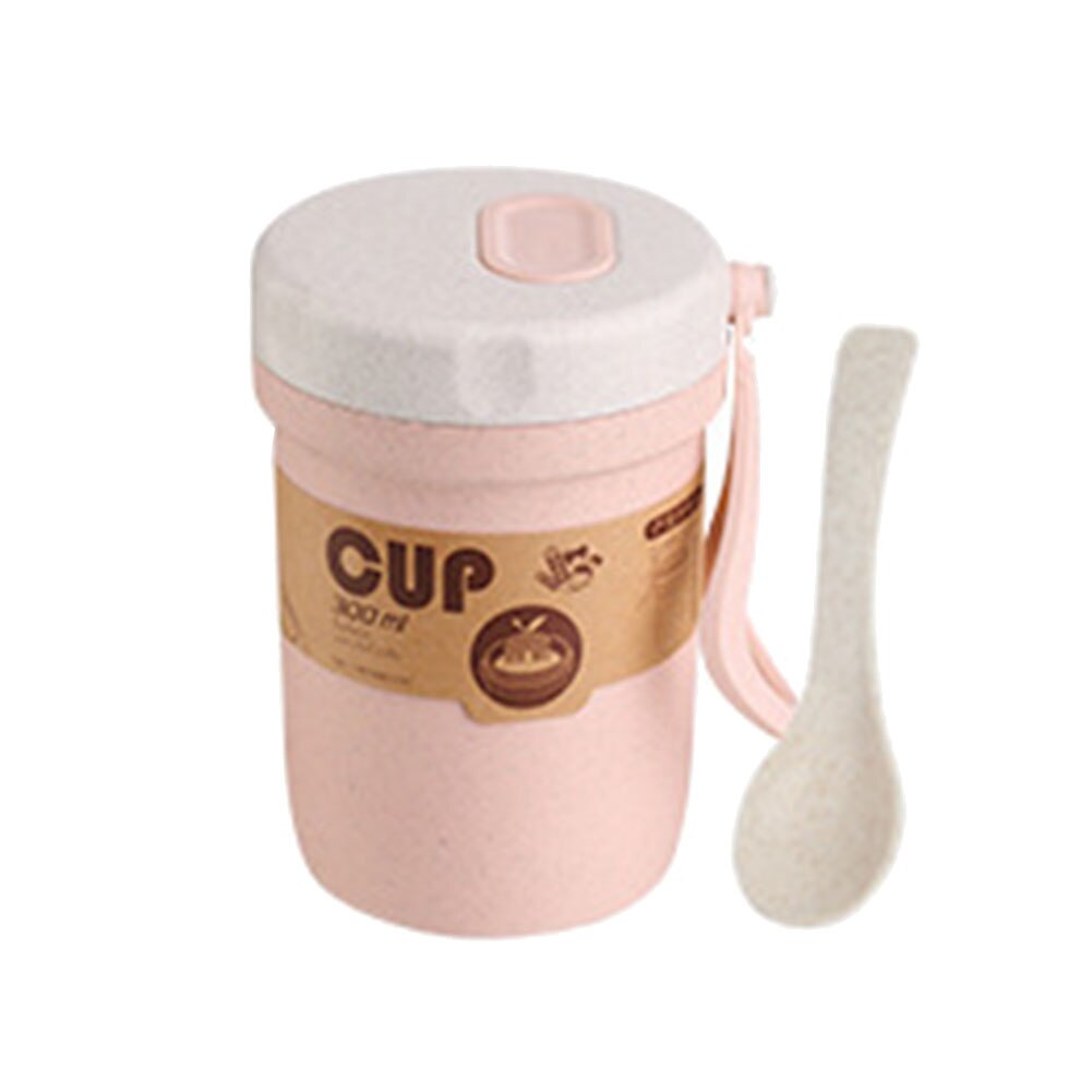300ML Healthy Material Wheat Straw Sealed Soup Cup With Lid Portable Lunch Box Mini Bento Box Microwave Drink Cup For Porridge: Pink