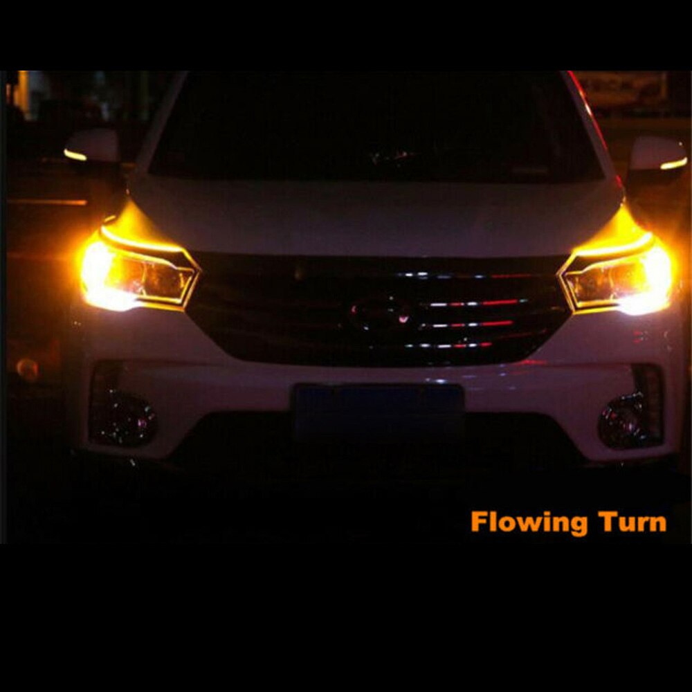 Flexible Turn Signal Light 2pcs RGB LED DRL Turn Signal Light Bar Headlight Slim 60CM
