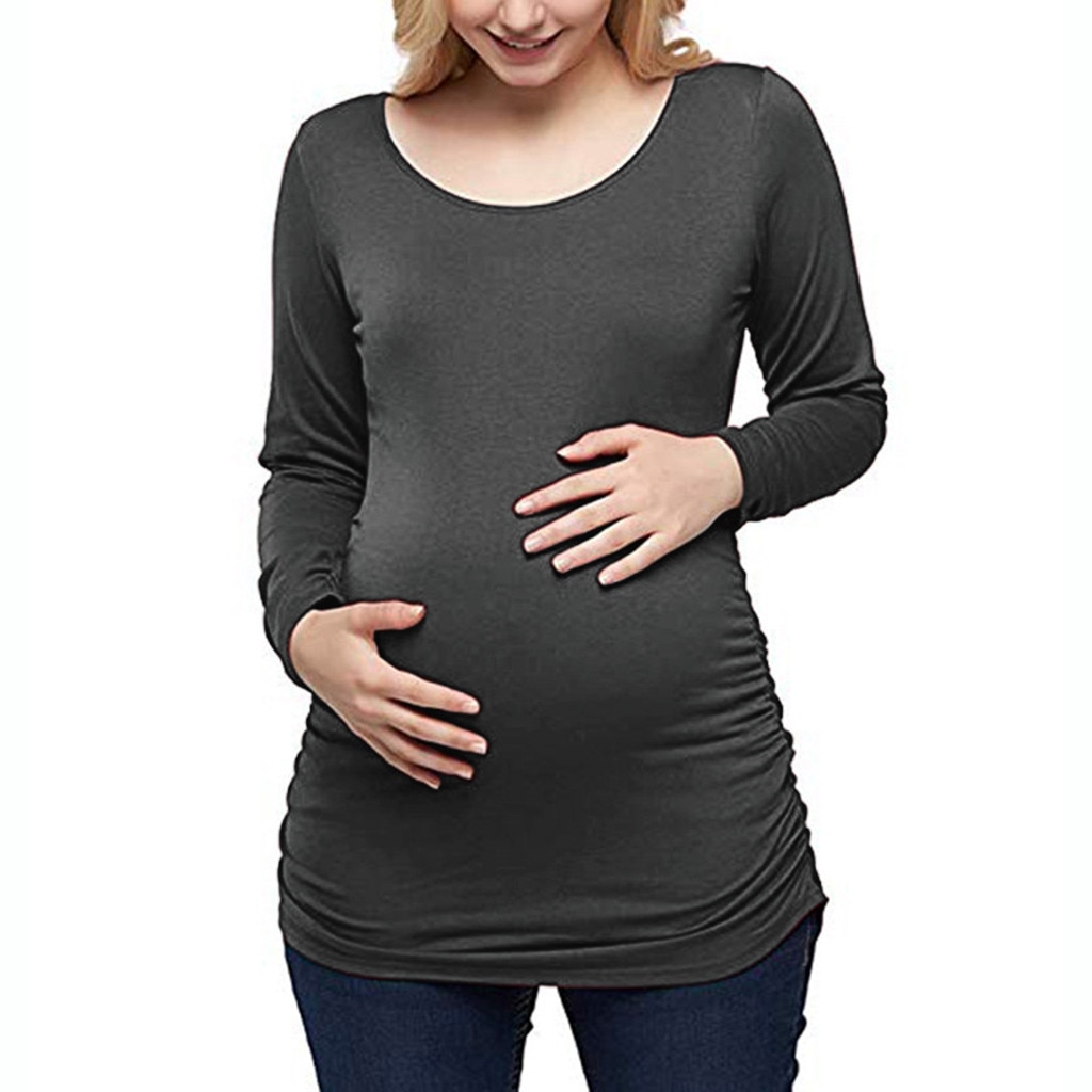 Simple Women Motherho maternity clothes Tops Flattering Side Ruching pregnant clothes T-Shirt Blouse ropa embarazada#GH