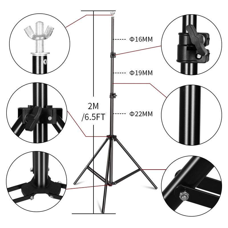 2x2M/6.5x6.5ft Photo Video Studio Backdrop Background Stand, Adjustable Telescopic Background Support System With Carry Bag