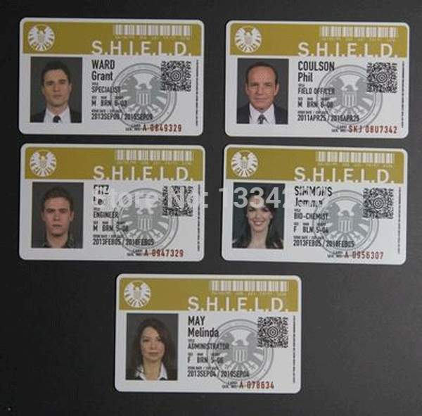 Agentes de S. H. I. E. L. D. Documento papel Coulson, Ward, May, Simmons, Fitz tarjeta de identificación