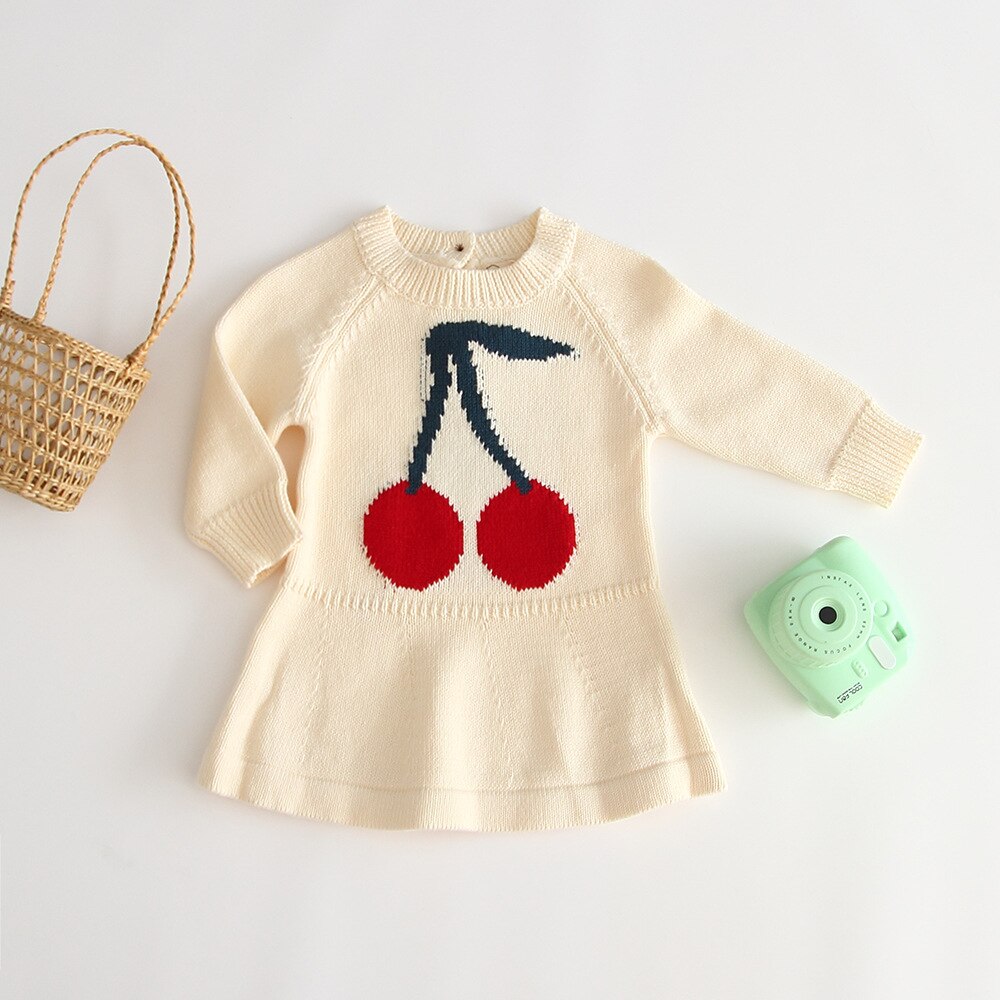 Koodykids våren baby jente strikket genser kjole liten jente strikkejakke ytre topp kjole klær høst vinter kjole: Beige / 6m