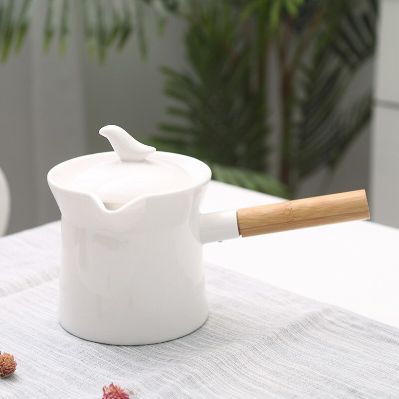 Hvid keramisk tekande japansk tekande til te og kaffe hvide porcelæn-tekander med træhåndtag mælkepotte med låg