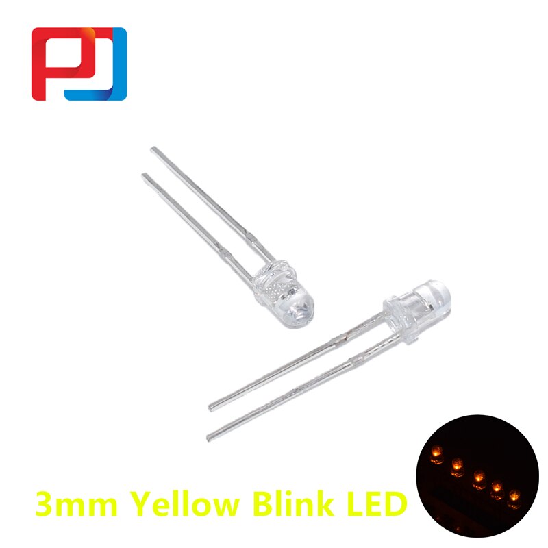 100 st 3mm led-dioder blinkar blinkande vit/röd/blå/grön/gul/orange blinkande 2- stift klara intermitente emitterande dioder  f3: 3mm- gulblinkande