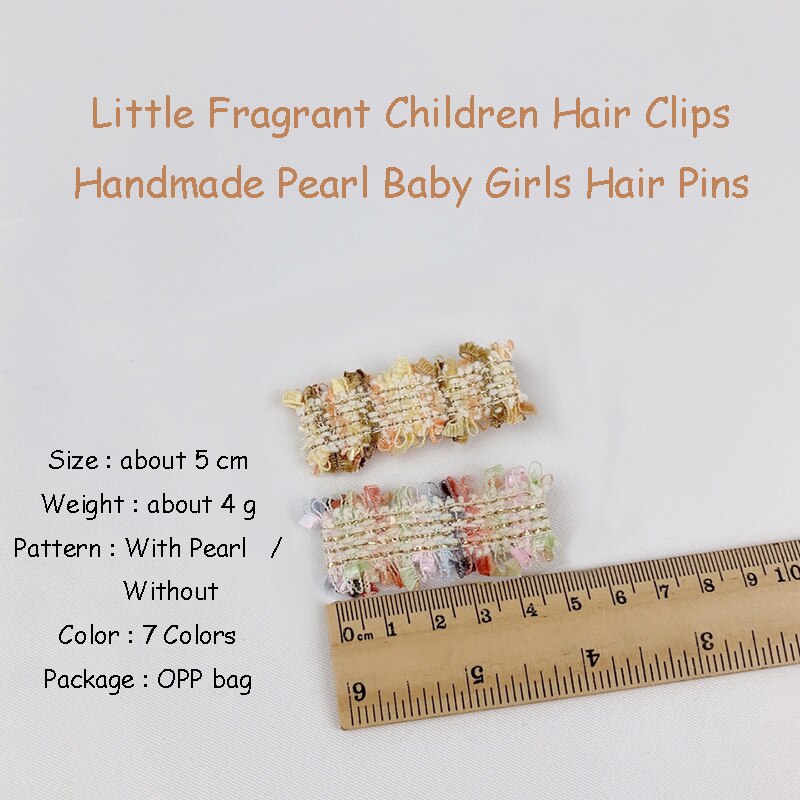 1 Piece Baby Girls Hair Clip Little Fragrant Children Hair Pins 5cm Side Clips Handmade Pearl Colorful Hair Accessories