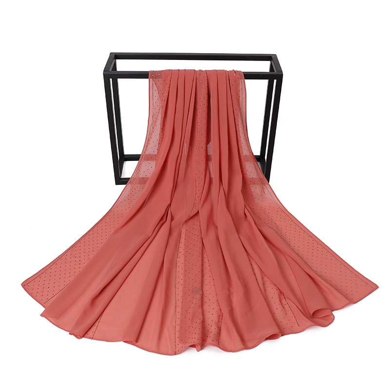 Écharpe en mousseline de soie avec perles pour femmes, Hijab avec perçage de cristal, châles, bandeau, écharpe, 19 couleurs au choix: COLOR 19
