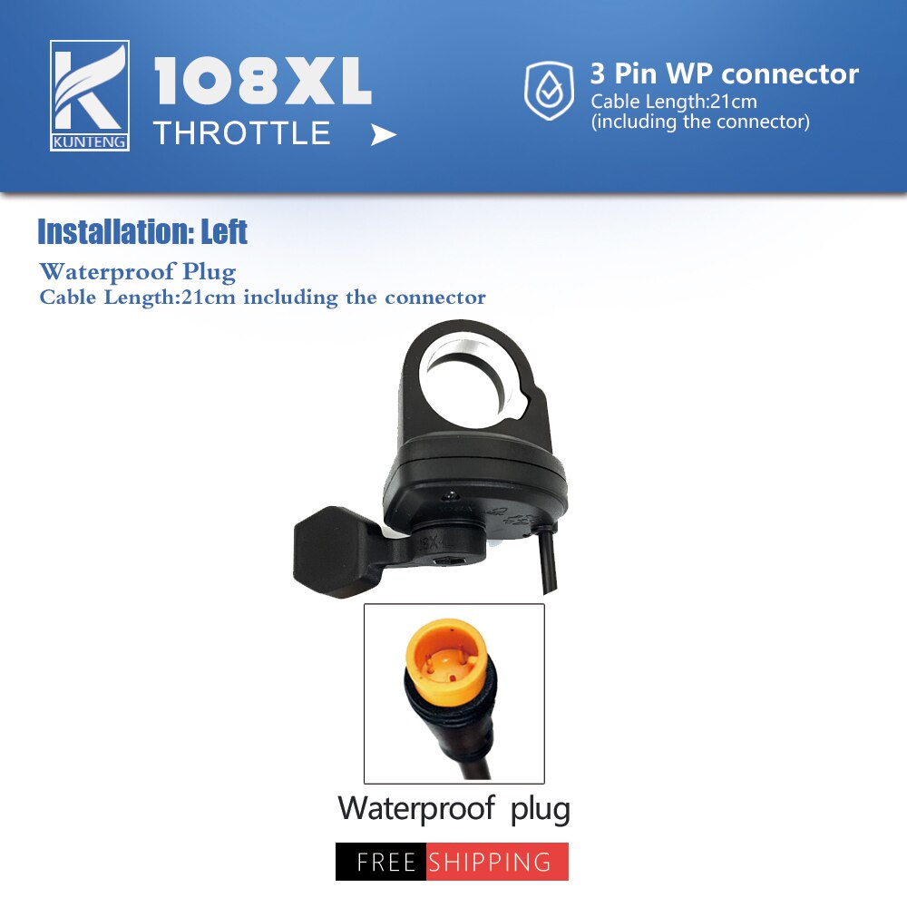 Electric Bicycle Thumb Throttle Lef/Right Side 24V-72V e-Bike Whole Throttle Half Twist Throttle Handle For Ebike Conversion Kit: 108XL WP