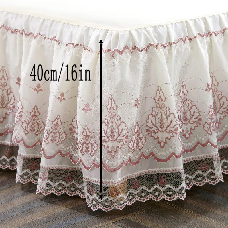 46 Romantic Bloom Pattern Solid Color Bed Skirt Non-slip Dust Ruffle Queen Size Bedspread Bed Skirt #/L