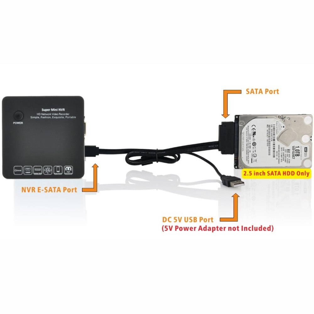 SATA to E-SATA Cable for Mini NVR E-SATA Port Expansion for External 2.5 inch SATA HDD using External DC5V Power Supply