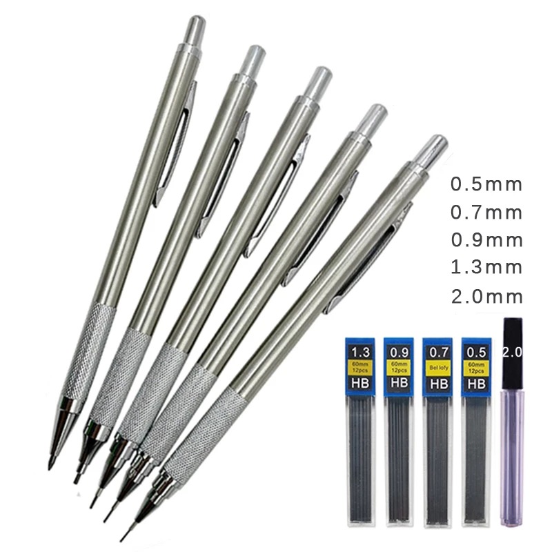 Matita meccanica professionale in metallo per schizzi 0,3/0,5/0,7/0,9/1,3/2,0/3,0 mm