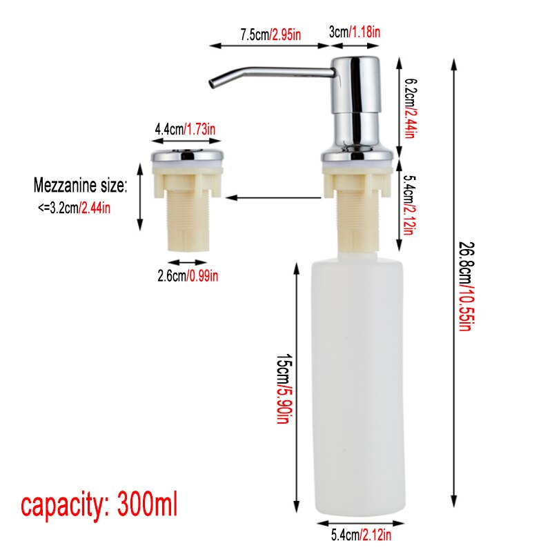 Dispensador de jabón para fregadero de cocina, 300ML, negro, ABS, jabón líquido, loción, cabezal de acero inoxidable