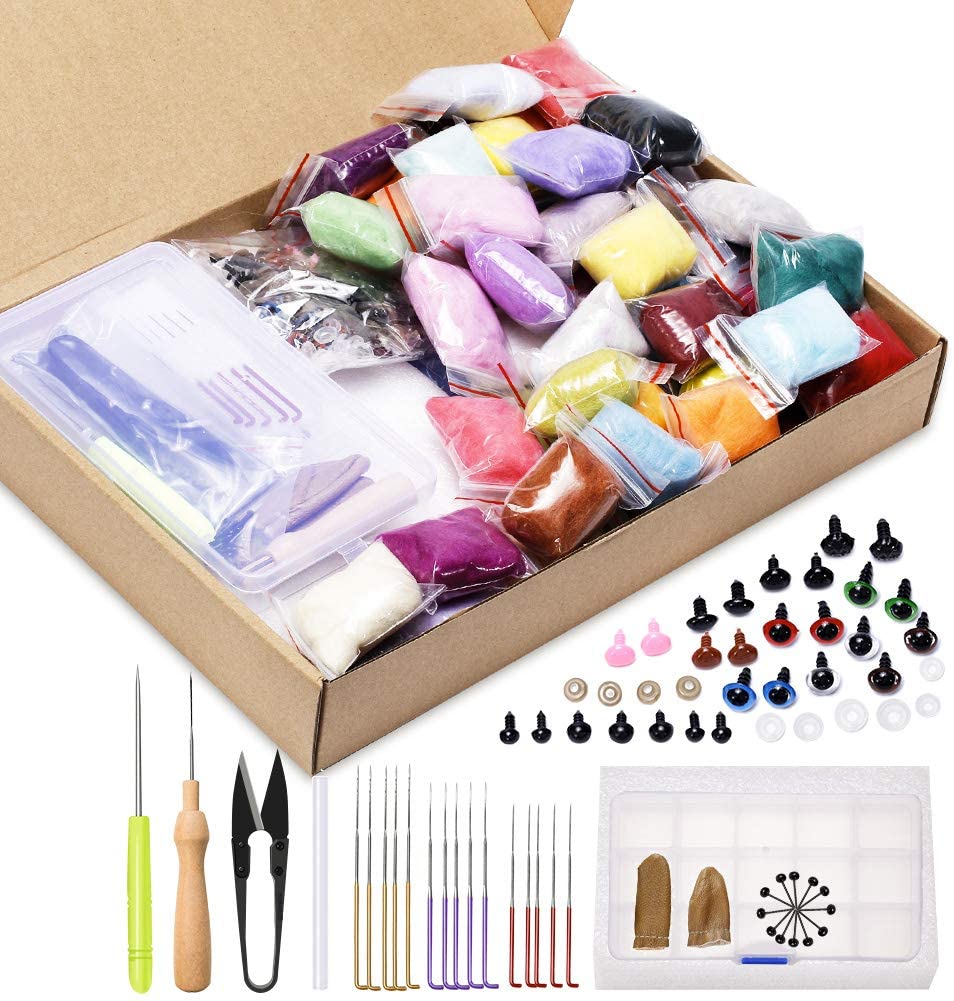 KAOBUY 204PCS Needle Felting Kit For Beginner, 60 Colors Wool Roving, Wool Felting Tool Kit Foam Mat Needle Felting Supplies