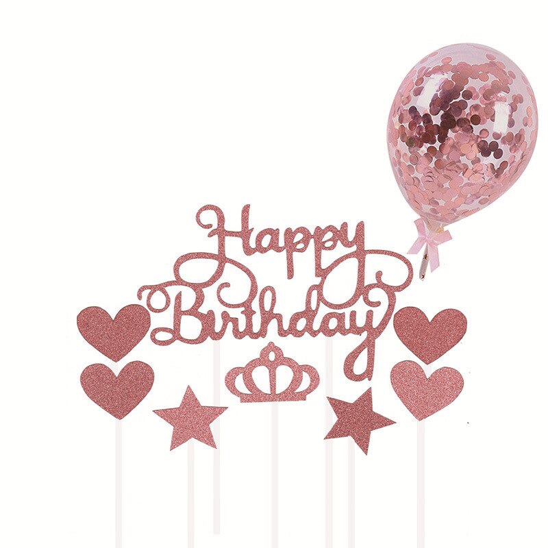 Décoration de gâteau d'anniversaire, ballons confettis, drapeau, décor de fête d'anniversaire pour enfants, garçon ou fille, fête prénatale, mariage: Rose Gold Package 02