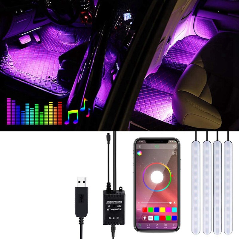 1pcs Foldable Car Racing Trailer Ring Tow Hook & 4pcs Car RGB LED Strip Lights APP Controlled, Waterproof with 48 LEDs