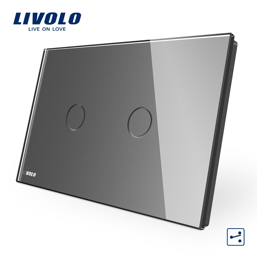 Livolo Au Ons C9 Standaard Touch Schakelaar, Grey Crystal Glass Panel,2 Manieren Touch Control Light Switch,cross Remote Wireless Control: 2 gang