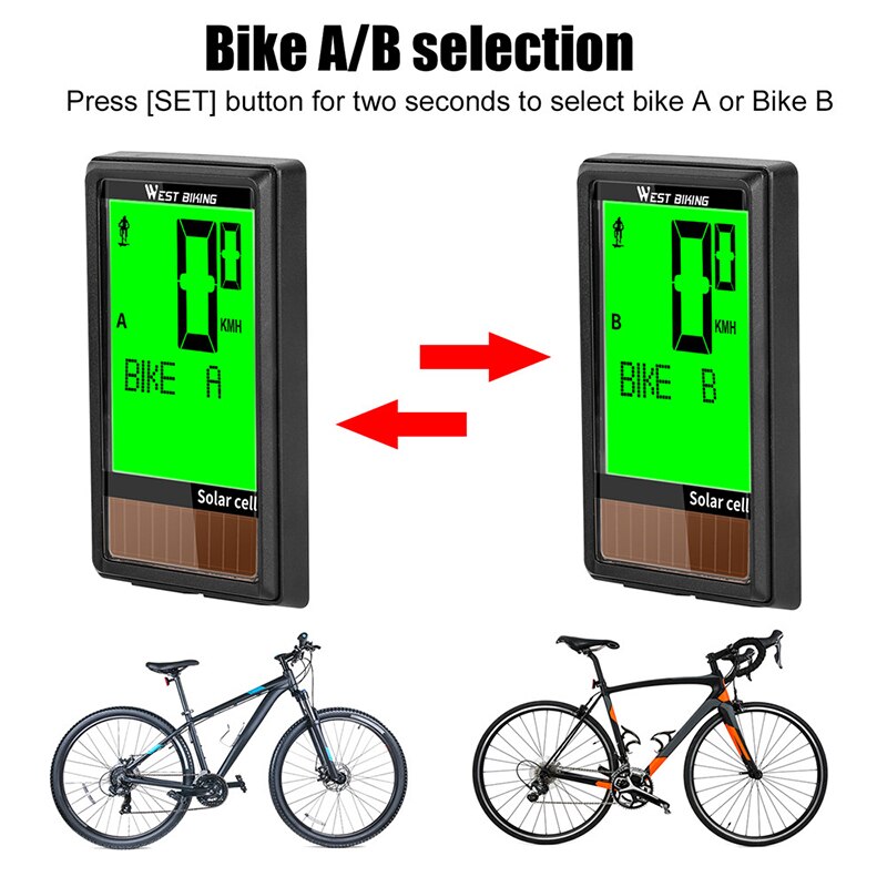 West Fietsen Fiets Computer Draadloze Zonne-energie Fietsen Kilometerstand Snelheidsmeter Multifunctionele Fiets Stopwatch Met 5 Talen