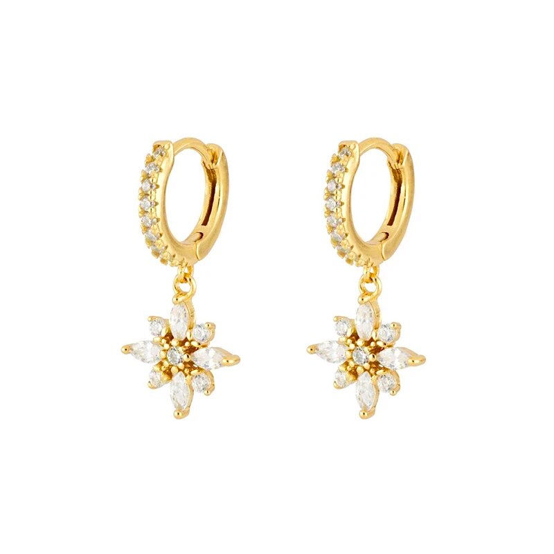 ROXI Bohemia Shiny Snowflake Hoop Earrings for Women Girls Flower Zircon Wedding Jewelry Cartilage Earrings 925 Sterling Silver: gold