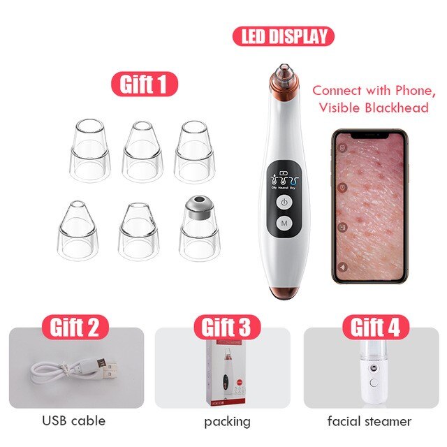 Blackhead Remover Face Deep Nose Cleaner T Zone Pore Acne Pimple Removal Vacuum Suction Facial Diamond Beauty Clean Skin Tool Bl: Visible with Steamer