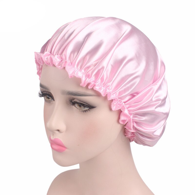 Gorro de satén para el cuidado del cabello para mujer, gorro de satén para ducha, baño, gorro para Spa, protector para el cabello, accesorios de baño: Pink