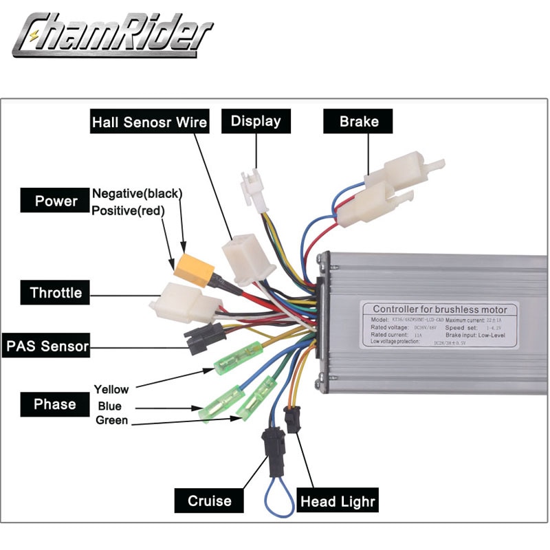 ebike 36V 48V 500W Electric bicycle Brushless controller Dual Mode Hall Sensor and Hall Sensorless KT Series Support LED LCD