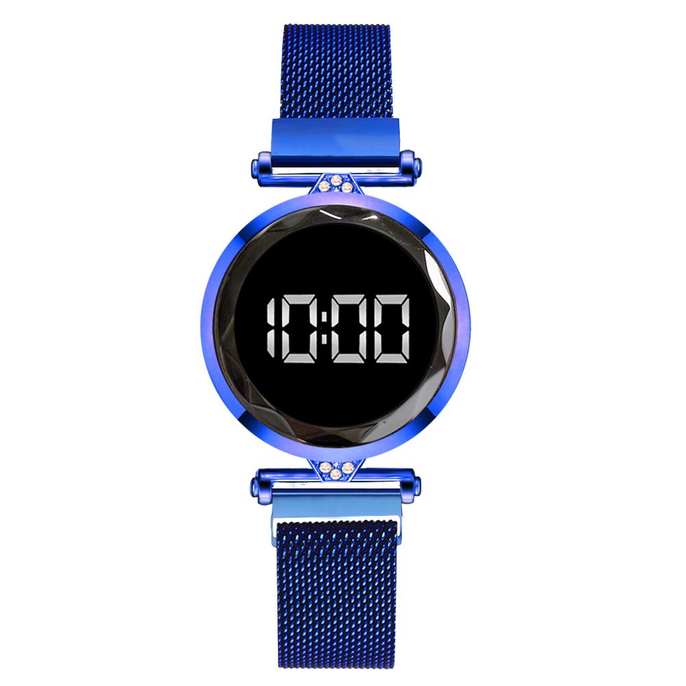 LED de luxe femmes Bracelet magnétique montres or Rose robe numérique montre Quartz montre-Bracelet dames horloge relogio feminino: Bleu
