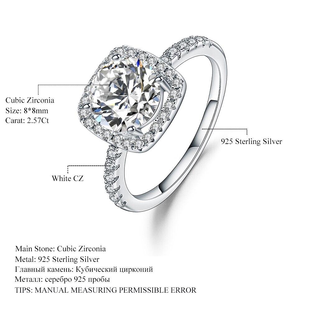 Gem's Ballet 2.57Ct Forever Love Anniversary Cubic Zirconia Finger Ring For Women Genuine 925 Sterling Silver Valentine