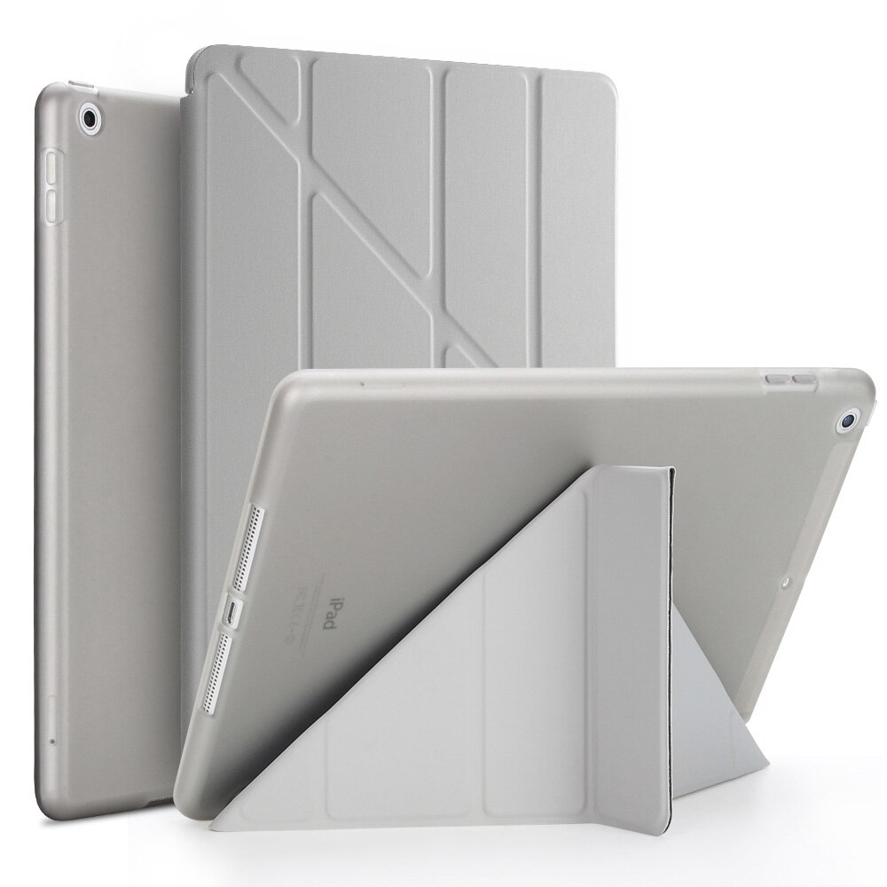 Etui na Tablet do ipada Air 2 9.7 "PU Leather Smart Sleep wake funda Trifold stojak solidna inteligentna obudowa do ipada Air 2 A1566 A1567: Grey