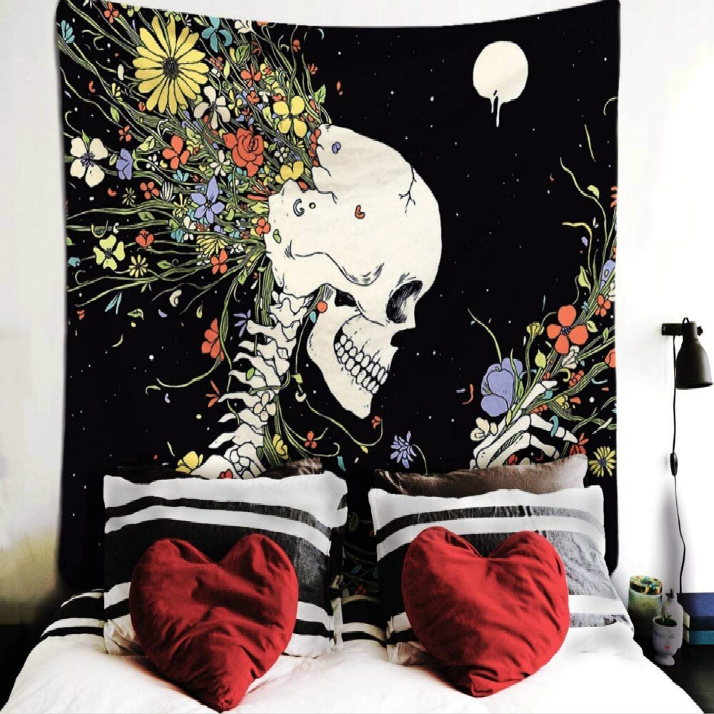 Maelove czaszka gobelin szkielet gobelin ściana hipisowska wiszące romantyczne gobeliny robić pokoju kolorowy wystrój (27.5X40 cali)