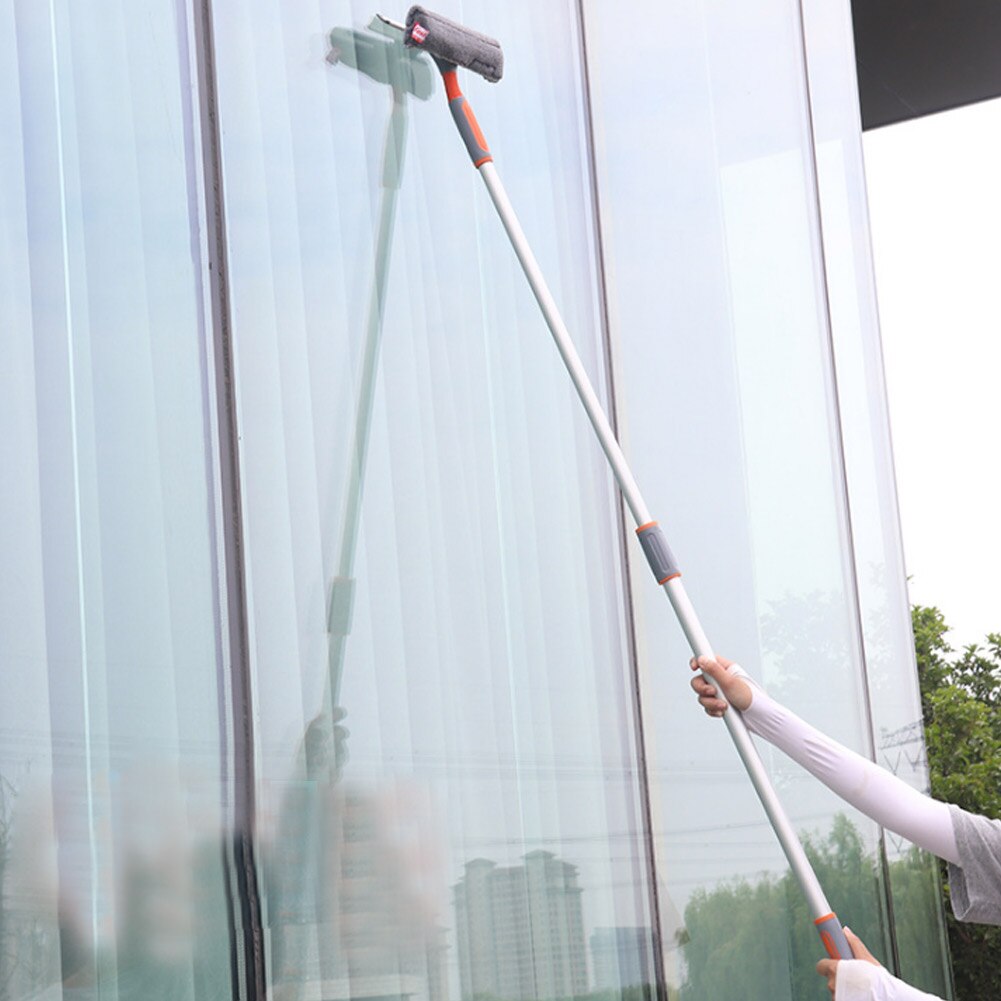 Limpiador escurridor de ventanas telescópico con poste de extensión Herramientas de limpieza para vidrio con 2 paño de lavado para interiores y exteriores TT-b