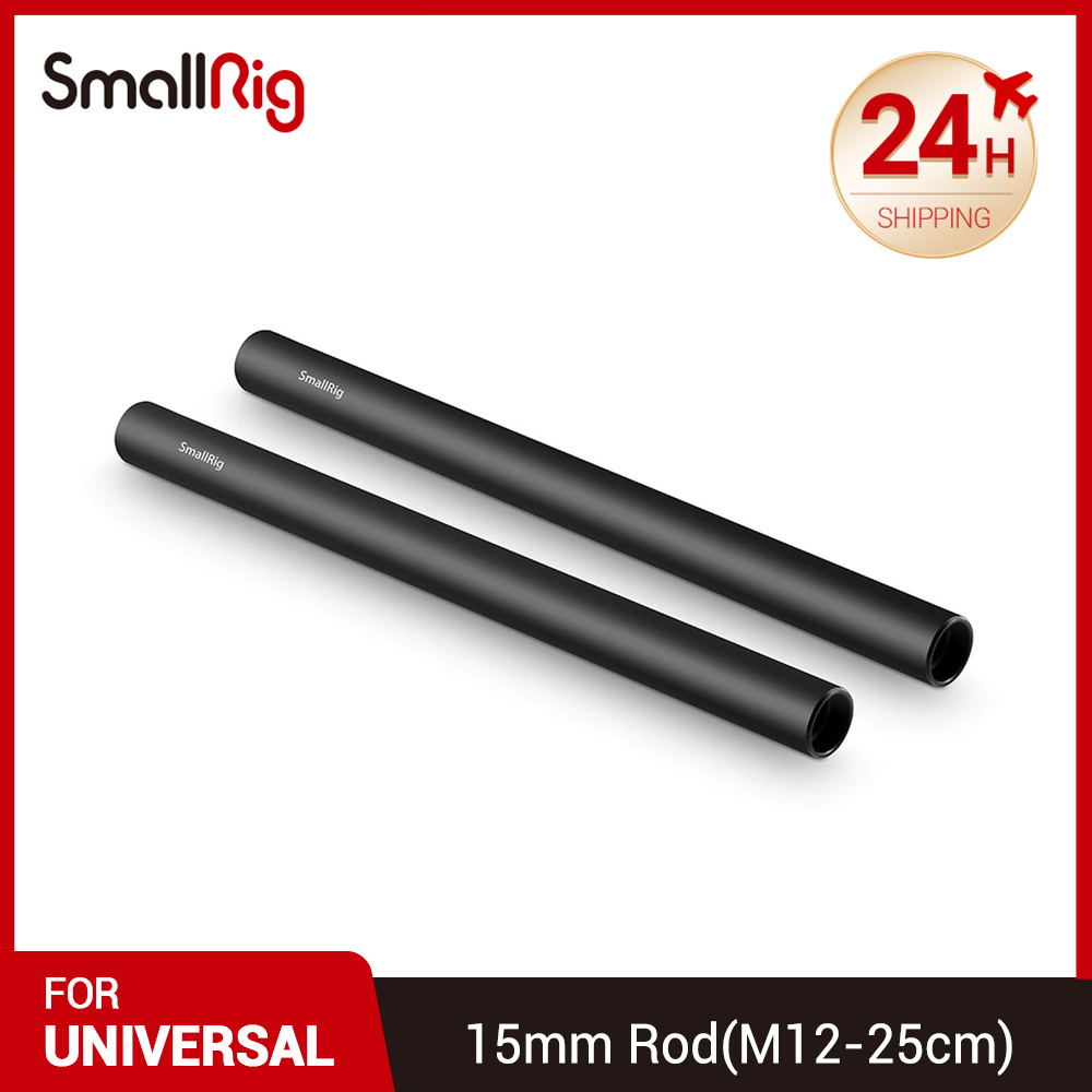 SmallRig DSLR Cámara Rail Rod 2 uds 15mm Rail negro aleación de aluminio Rod (M12-25cm) 10 pulgadas 1052