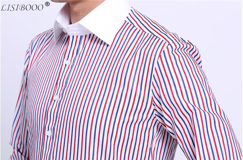 LISIBOOO Men Casual Slim Fit Shirt Mens Long Sleeve Business Dress Shirt French Cufflinks Shirt Male Striped Shirt