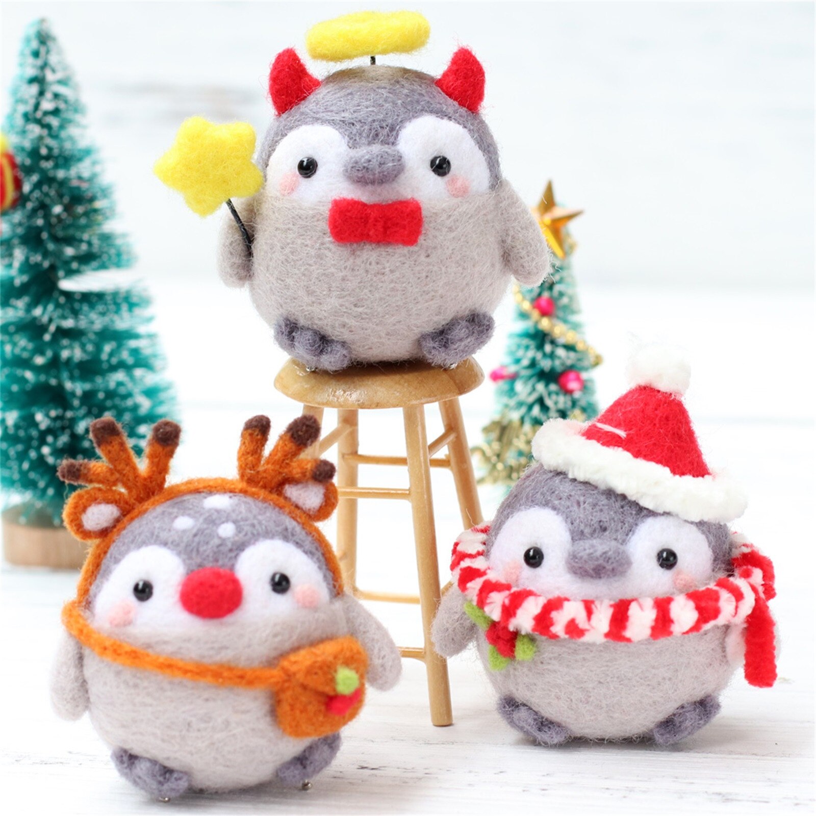Kawaii Pinguin Handgemachte DIY Sack Wolle Filze Material Paket Nadel Filzen Bausatz Plüsch Spielzeug Erwachsene freundlicher Anfänger Hause Spaß Fieltro