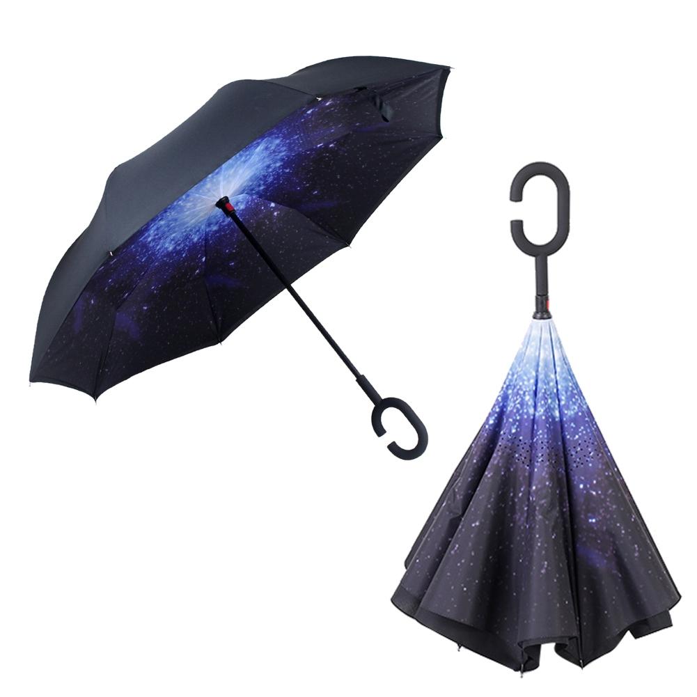 Inverteret dobbeltlags paraply, der kan foldes sammen, vindtæt uv-beskyttelse til bilens udendørs c-formede håndtag: C