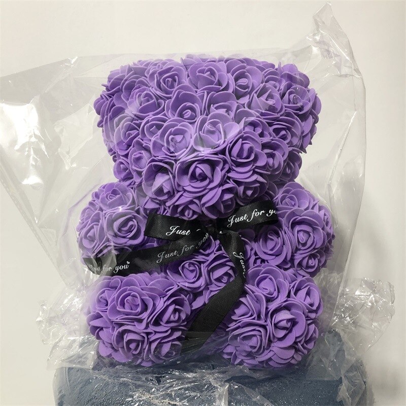 25cm Artificial Rose Teddy Bear Eternal Flower Bubble Bear Handmade Roses Bear Valentine's Day Wedding Bithday for Women: Purple