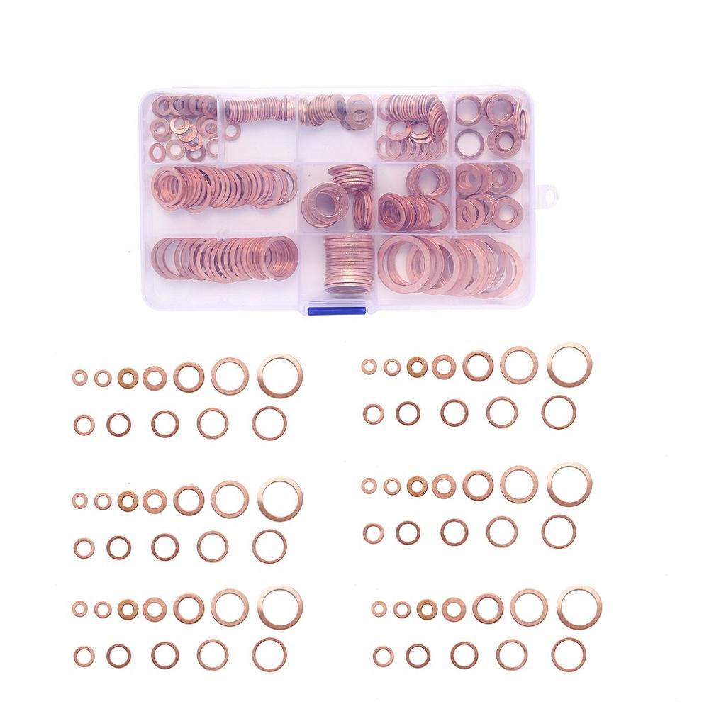 Juego surtido de juntas de arandela de cobre de 280/200 Uds., Kit surtido de juntas planas M5-M20 con caja para accesorios de Hardware