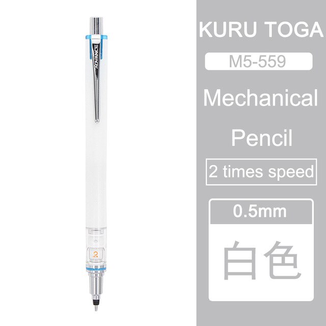 1Pcs Uni M5-559 Vulpotlood Automatische Draaien Kuru Toga Student Schrijven Continue Lood 2x Speed Rotaties 0.5Mm: WHITE