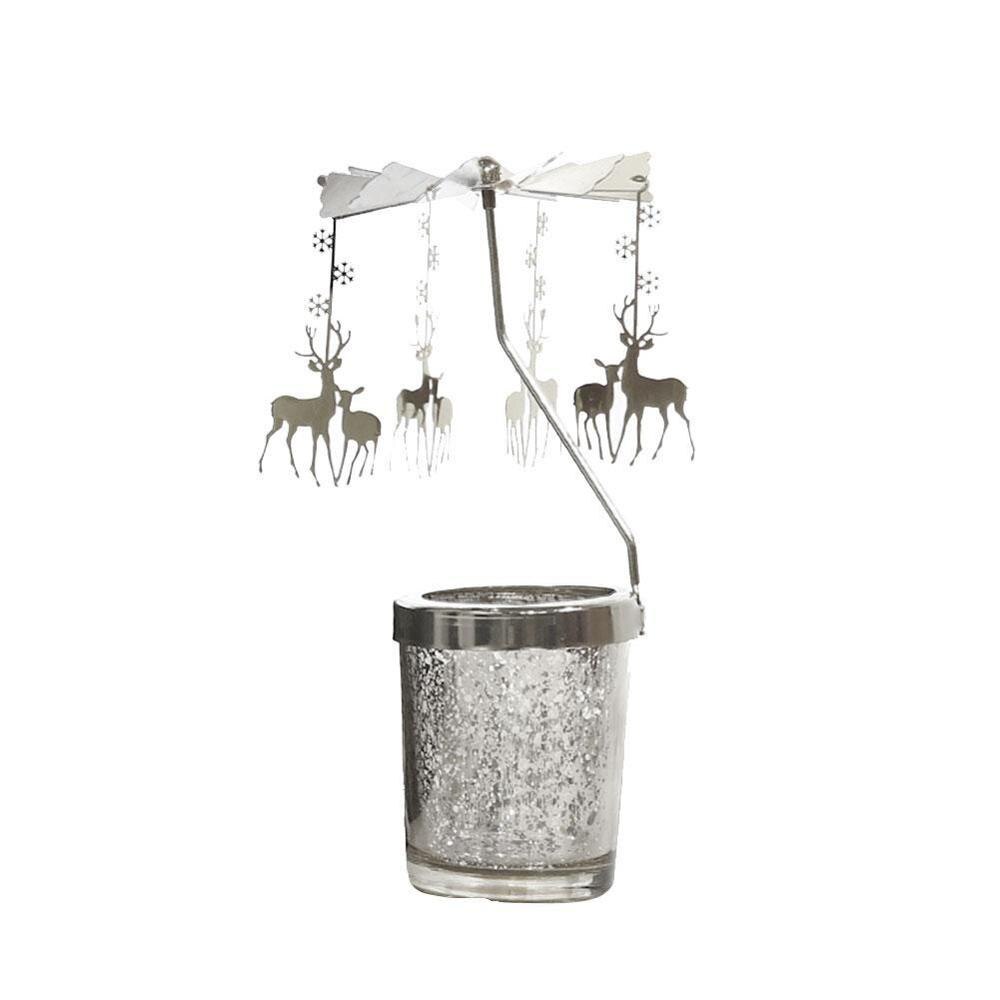 Vela giratoria de cuento de hadas, soporte de luz de té de Metal, carrusel, rotación romántica, candelero para decoración del hogar, de arte: Silver elk