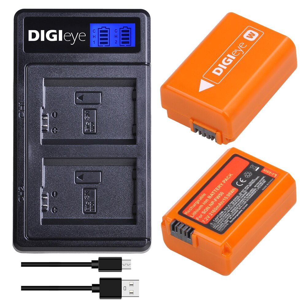 3Pcs 2160Mah NP-FW50 Np FW50 Batterij + Lcd Usb Dual Charger Voor Sony Alpha A6500 A6300 A7 7R a7R A7R Ii A7II NEX-3 NEX-3N NEX-5: 2 battery set