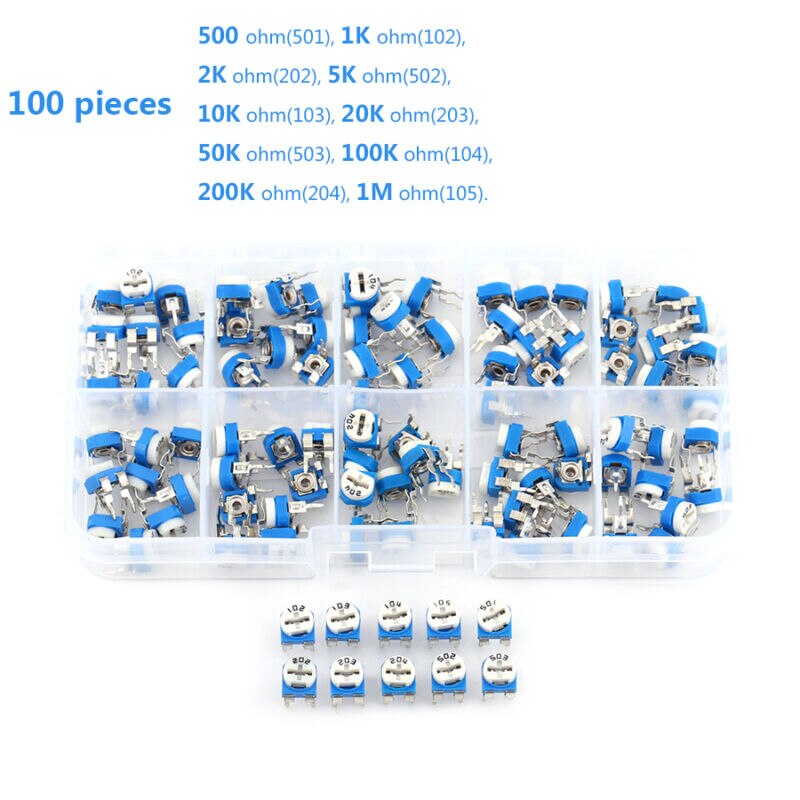 100pcs 500ohm-1M Ohm Variable Resistor Potentiometer Rheostat Trimpot Trimmer SG